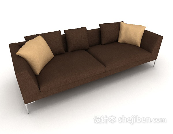 免费家居棕色多人沙发3d模型下载