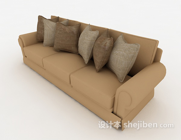 简单灰色多人沙发3d模型下载