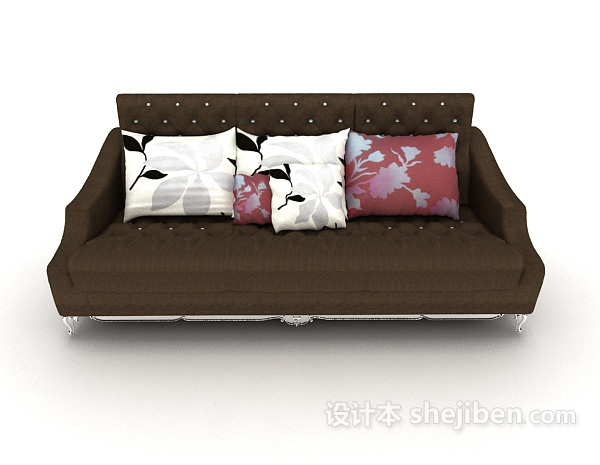 欧式风格欧式深色三人沙发3d模型下载