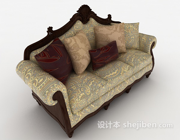 高档欧式风格三人沙发3d模型下载