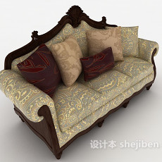 高档欧式风格三人沙发3d模型下载