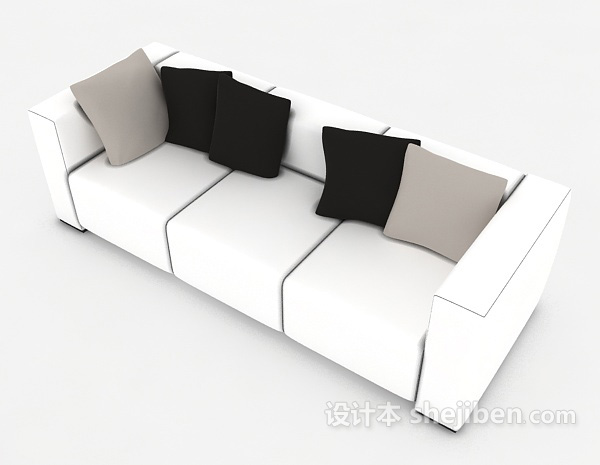 免费白色简易三人沙发3d模型下载