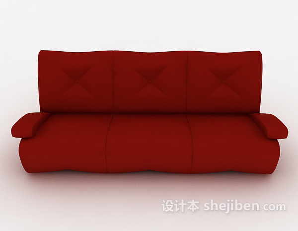 现代风格居家红色多人沙发3d模型下载