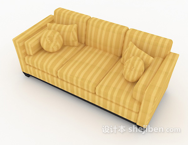 免费黄色条纹多人沙发3d模型下载