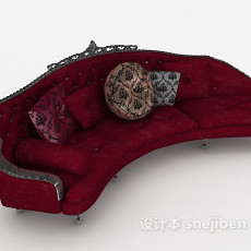 紫红色多人沙发3d模型下载
