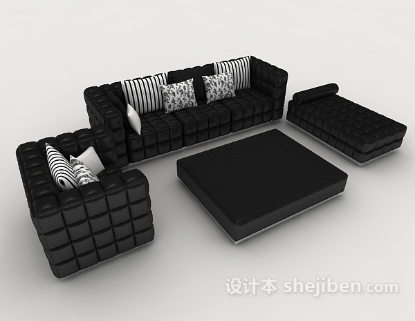 免费简约黑色商务组合沙发3d模型下载