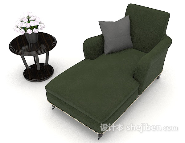 免费绿色单人躺椅沙发3d模型下载
