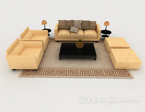 现代风格黄色家居组合沙发3d模型下载