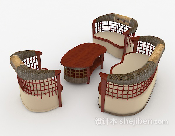设计本个性休闲木质组合沙发3d模型下载