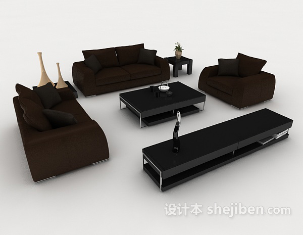 商务简约深棕色组合沙发3d模型下载