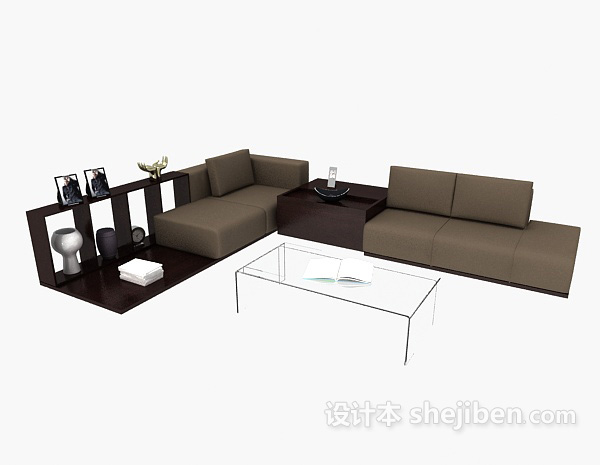 简约棕色休闲组合沙发3d模型下载