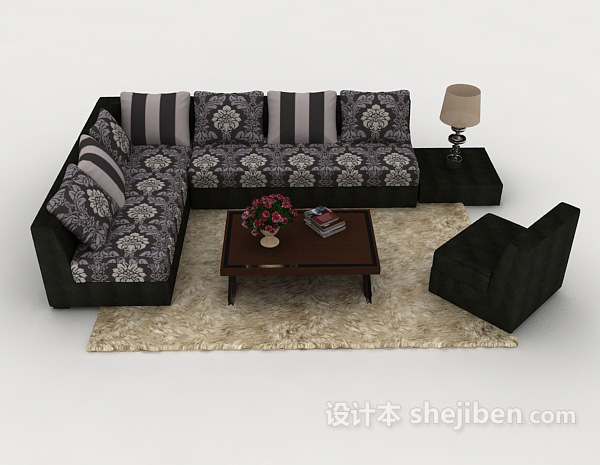现代风格花纹黑色组合沙发3d模型下载