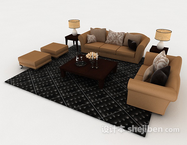免费现代黄棕色组合沙发3d模型下载