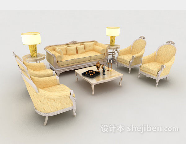 免费欧式金色组合沙发3d模型下载