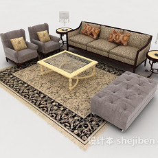 欧式家居复古木质组合沙发3d模型下载