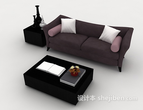 免费现代简约紫色双人沙发3d模型下载