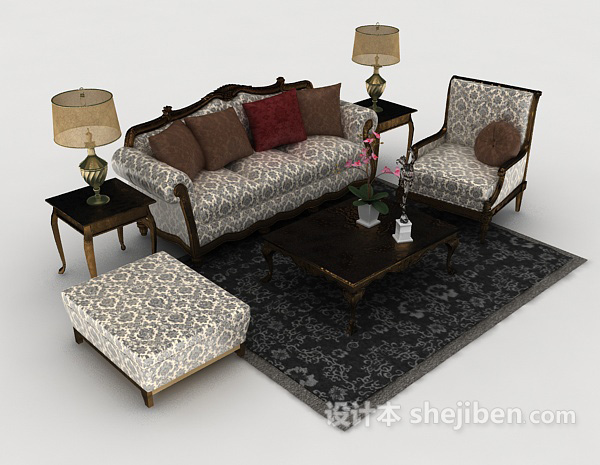 欧式花纹复古组合沙发