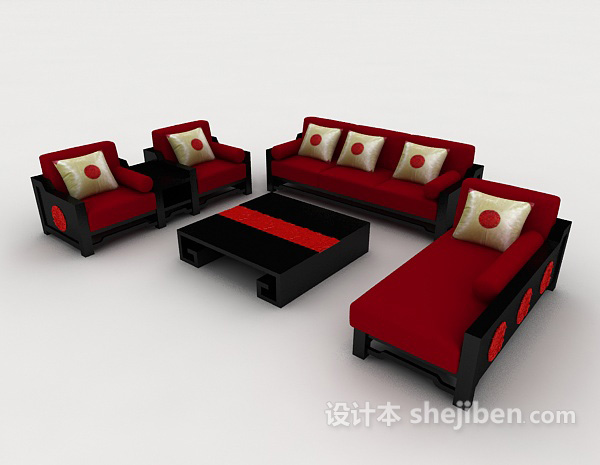 简约红黑组合沙发3d模型下载
