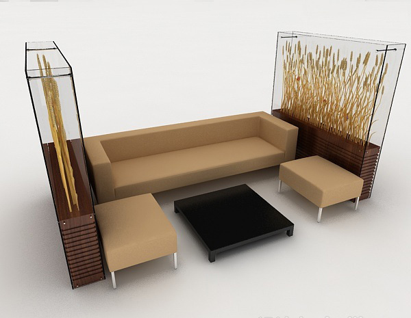 免费休现代闲棕色简约组合沙发3d模型下载