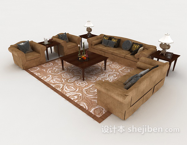 棕色木质组合沙发