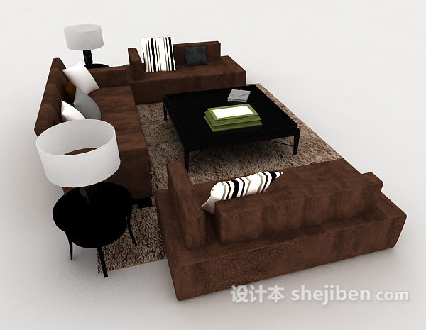 设计本深棕色家居组合沙发3d模型下载