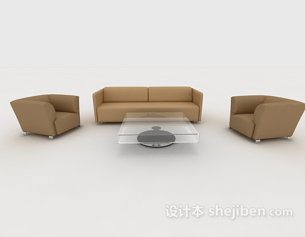 现代风格简约休闲棕色组合沙发3d模型下载