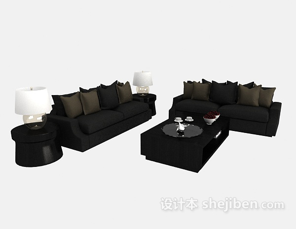 现代风格深色系组合沙发3d模型下载