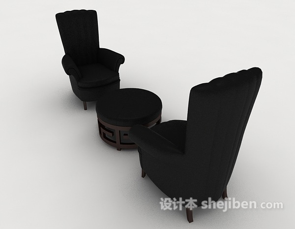 设计本欧式黑色桌椅组合3d模型下载