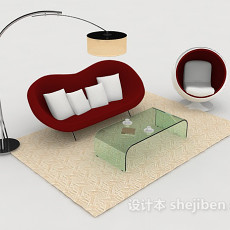 现代个性红色组合沙发3d模型下载