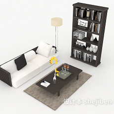 简单新中式风格多人沙发3d模型下载