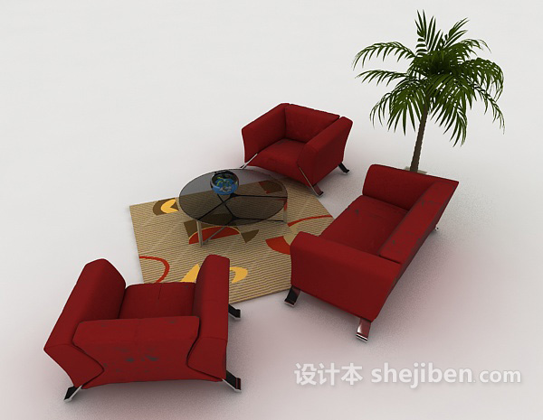 现代红色组合沙发3d模型下载