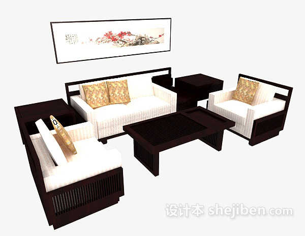 免费新中式家居组合沙发3d模型下载