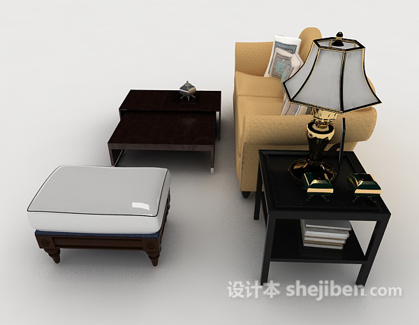 设计本家居黄棕色双人沙发3d模型下载