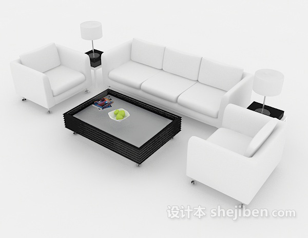 免费简约白色木质组合沙发3d模型下载