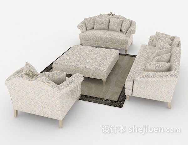 设计本田园花纹组合沙发3d模型下载