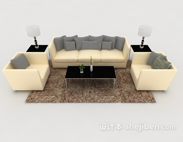 现代风格简约家居黄色组合沙发3d模型下载