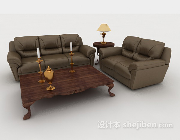 欧式家居灰棕色组合沙发3d模型下载