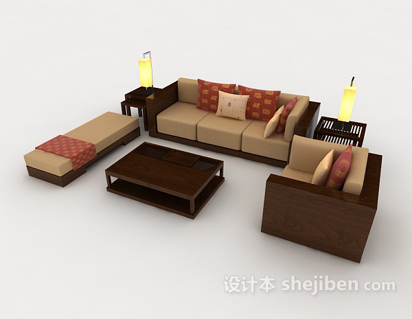 免费现代简约家居棕色组合沙发3d模型下载
