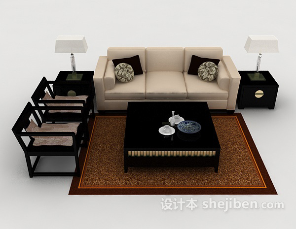 中式风格新中式家庭组合沙发3d模型下载