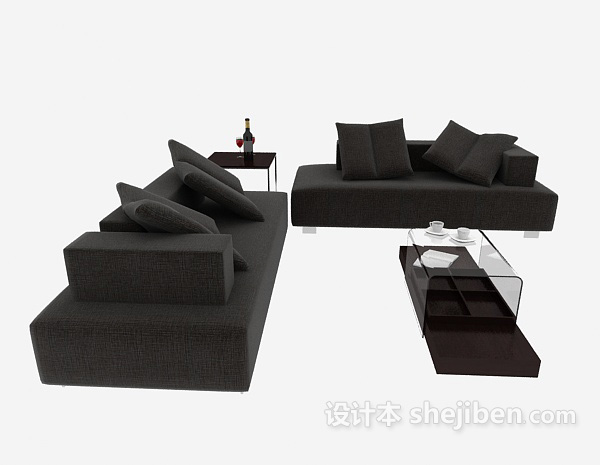 现代风格简单灰色现代组合沙发3d模型下载