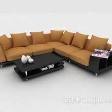 现代黄棕色简约多人沙发3d模型下载
