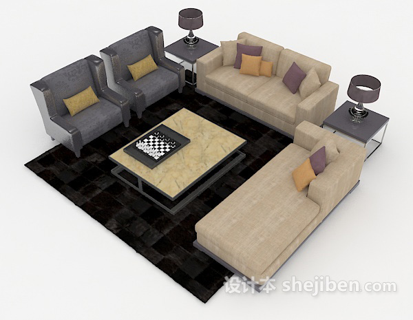 免费家居棕色休闲组合沙发3d模型下载