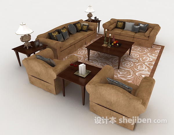 设计本棕色木质组合沙发3d模型下载