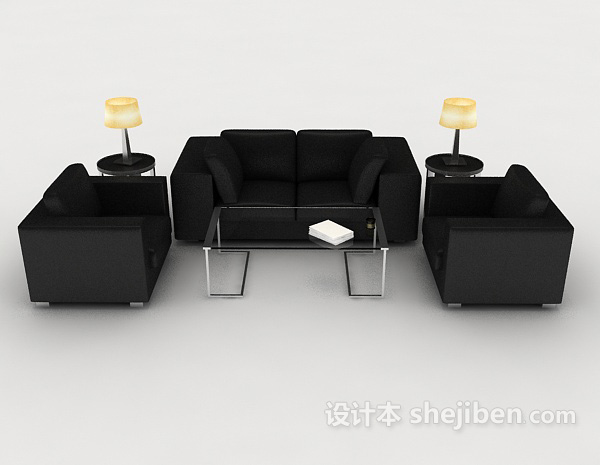 现代风格商务黑色组合沙发3d模型下载