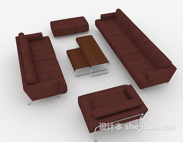 设计本简约暗红色商务组合沙发3d模型下载