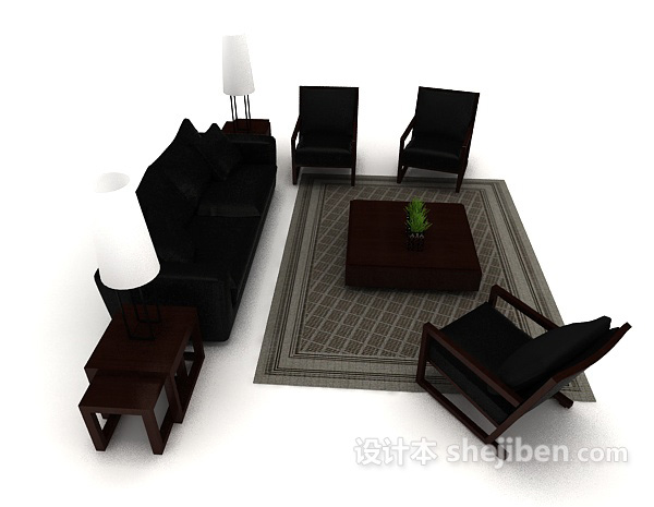设计本新中式风格简单组合沙发3d模型下载