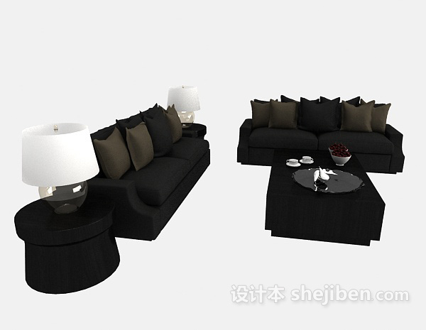免费深色系组合沙发3d模型下载