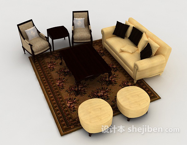 设计本简洁欧式组合沙发3d模型下载