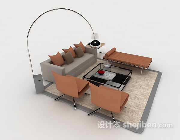 设计本休闲简约家居棕色组合沙发3d模型下载