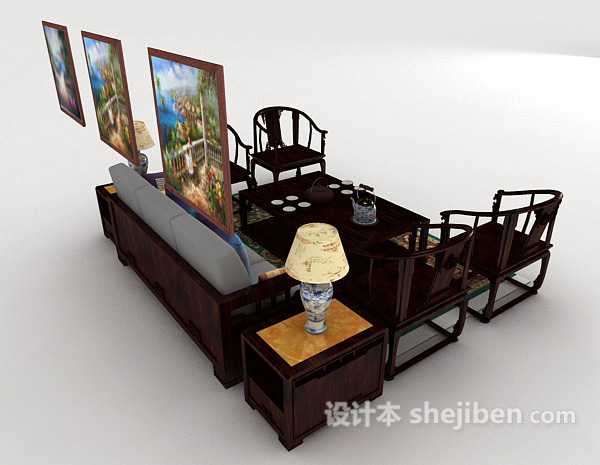 设计本新中式简单家居组合沙发3d模型下载